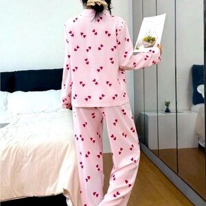 Heart Print Pink Pajama Set